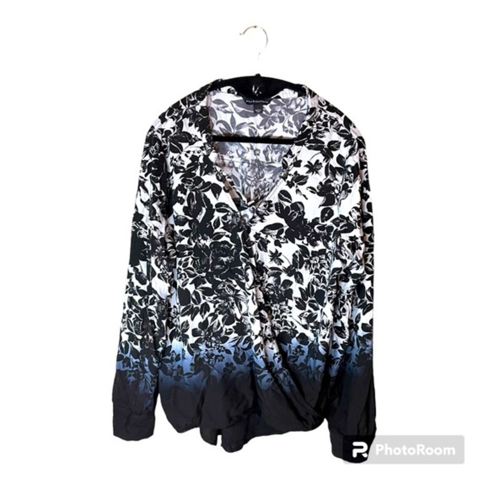 Rock & Republic Floral Ombré Black White Top Blouse Women’s Size‎ Large